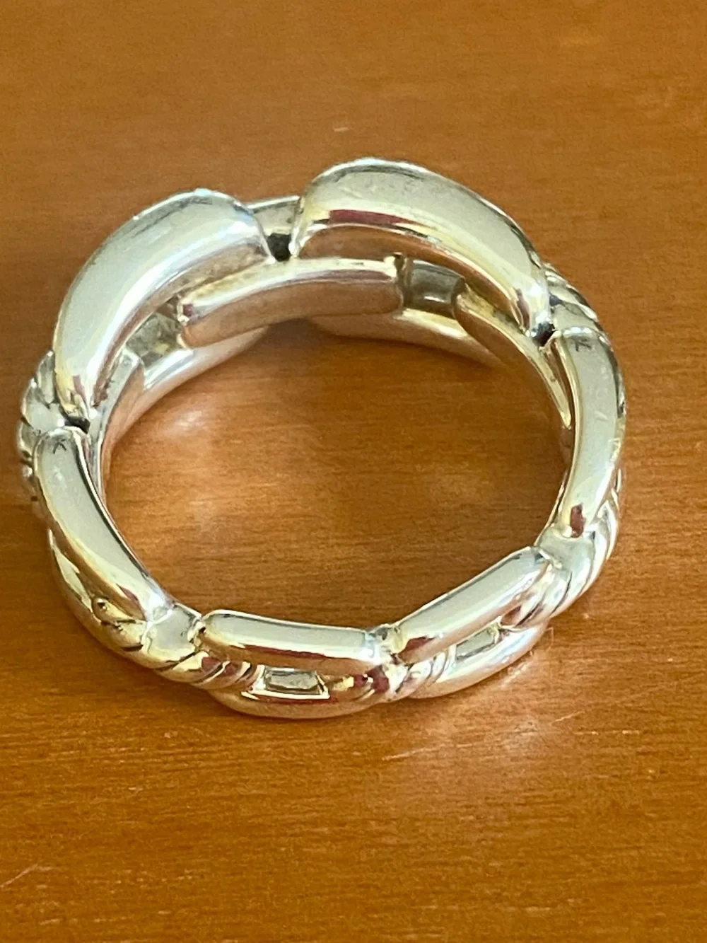 David Yurman Belmont link ring. Sterling silver with a few pave set diamonds.